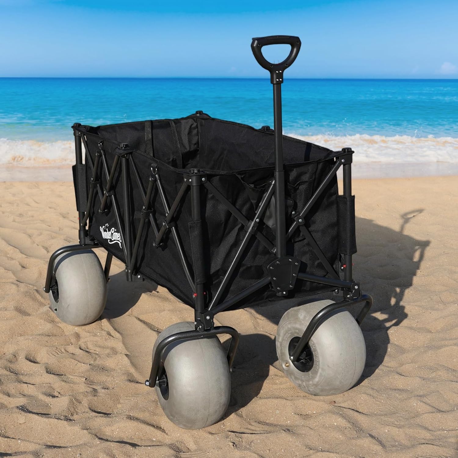 Beach Wagon with 13'' Balloon Wheel, Collapsible Cart with Big Wheels for Sand, 260L Large Capacity, Compact Folding Design, Pump Included