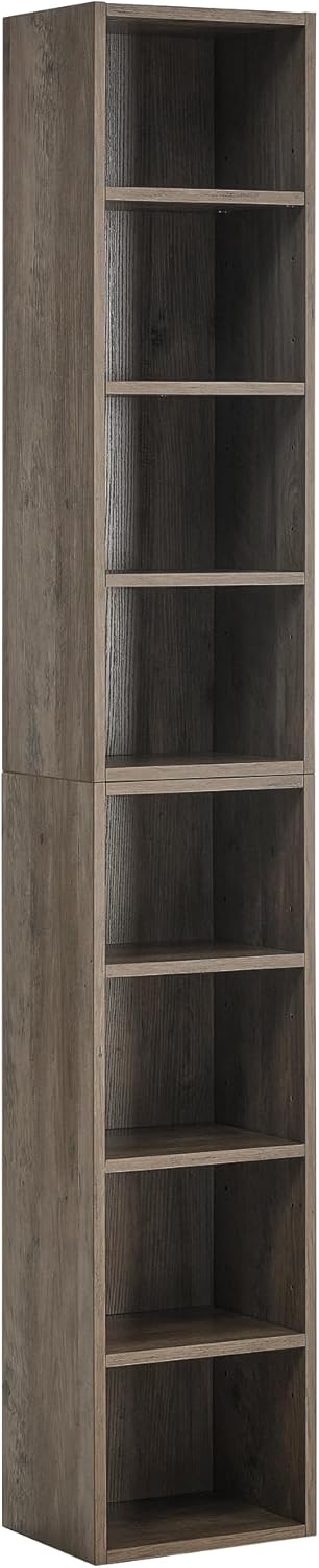 8-Tier Media Storage Tower with Adjustable Shelves, Tall Slim Cabinet for CDs, DVDs, Books, Home Office Organizer, Freestanding MDF Bookcase (2)
