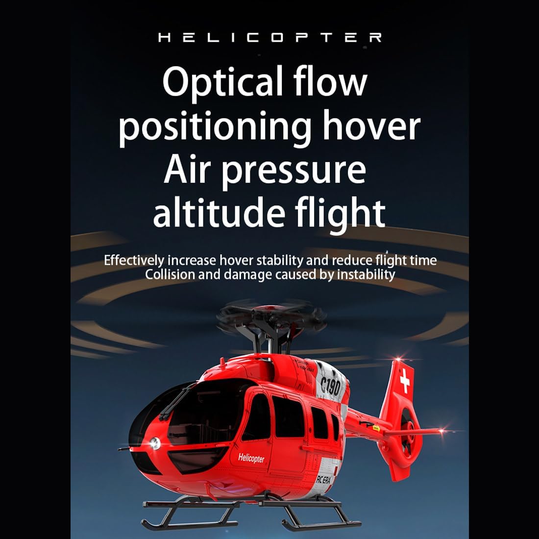 HERR RC Helicopter 1/30 Scale Single-Rotor Gyroscopic Flying Aircraft Model H145 2.4G 6CH Fixed-Height Optical Flow Positioning (RTF Version) (Red & White)