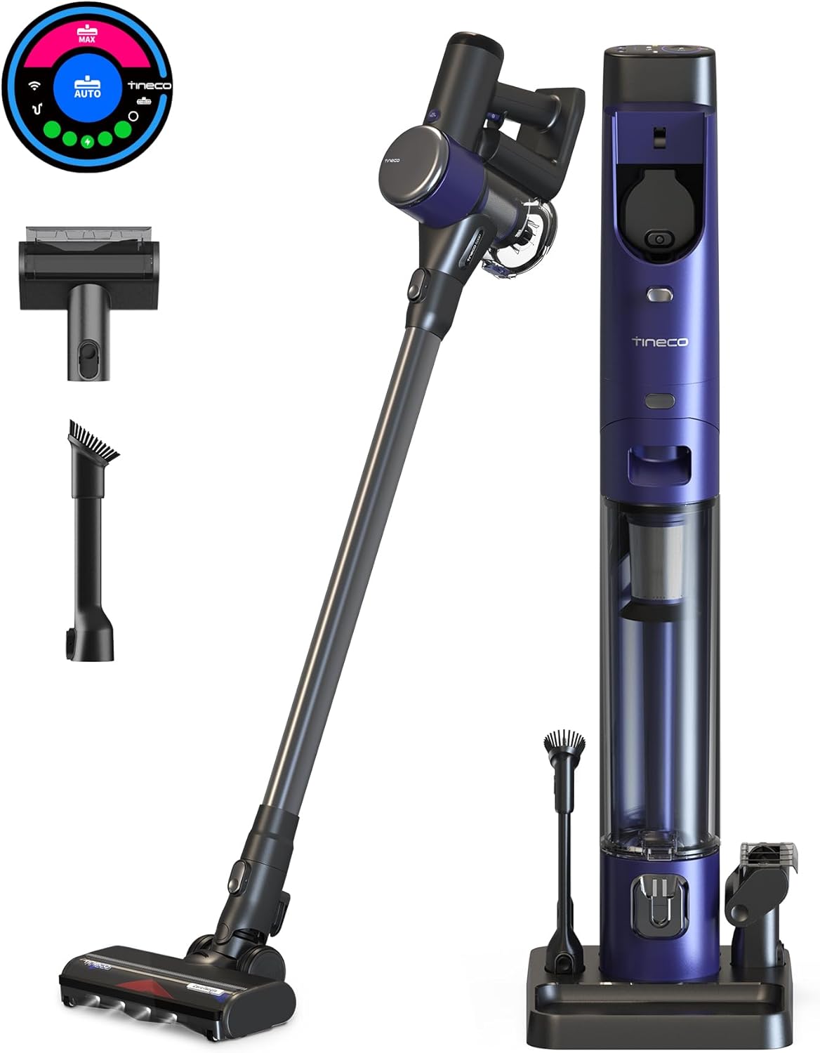 Tineco Pure ONE Station FurFree Cordless Vacuum Cleaner with 3L Auto Dust Base, Smart Stick Vacuum Cleaner Powerful Suction & Lightweight, ZeroTangle Brush for Hard Floor, Carpet & Pet Hair, Blue