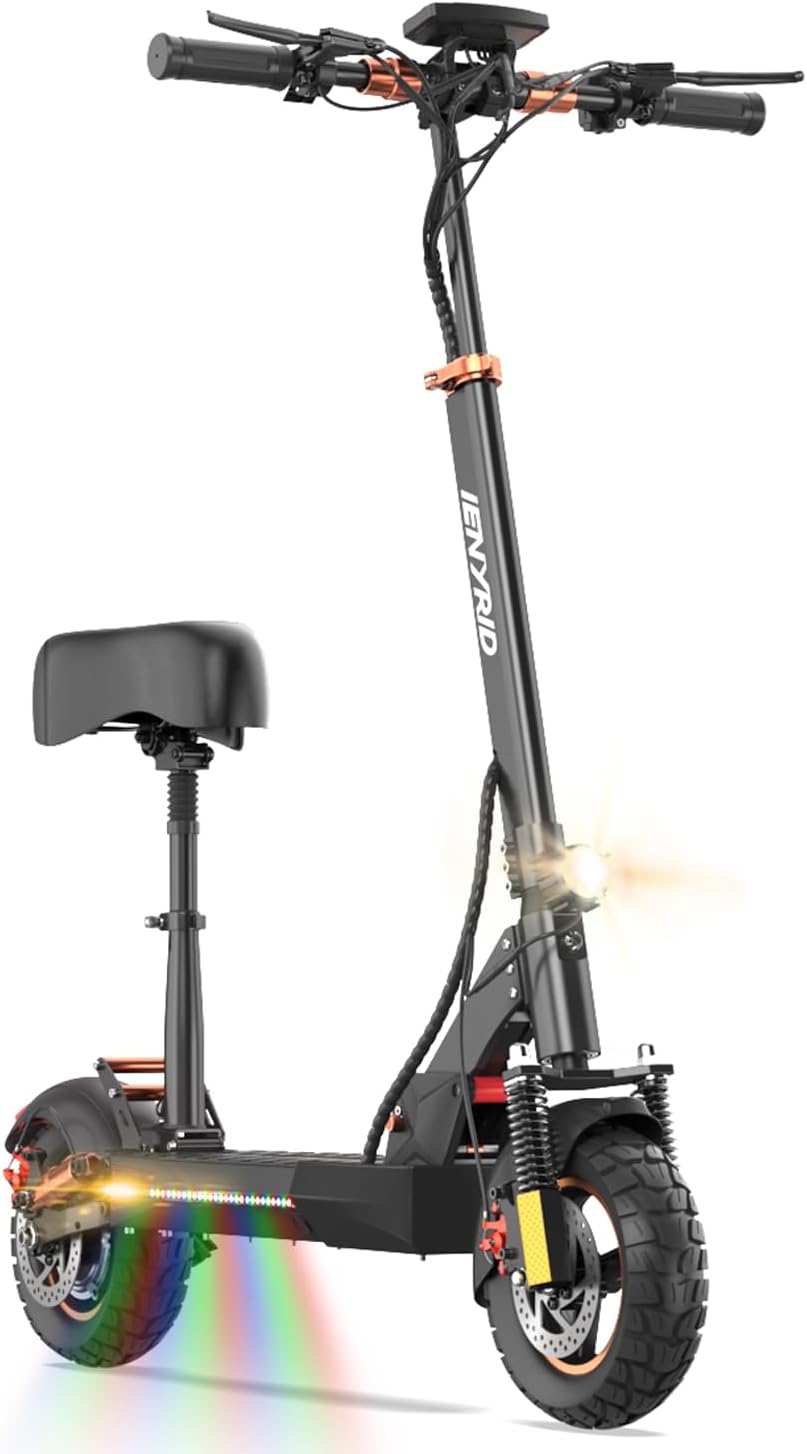 Electric Scooter Adults, Fast E-Scooter with Seat, Portable Folding Escooter Electric for Adult, 10 inch Offroad E Scooter for Teens | 28 MPH | 30 Mile Long Range | Dual Suspension & Brakes