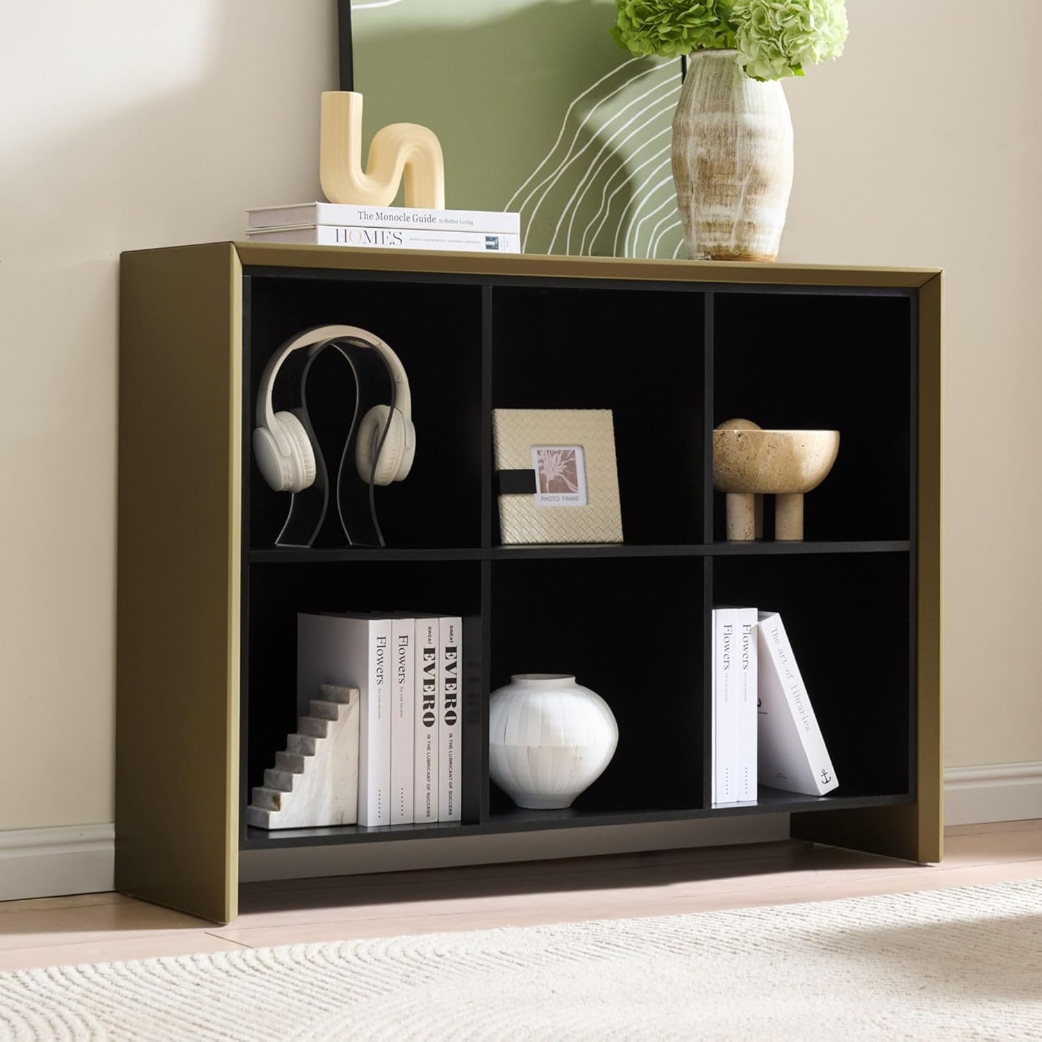 Kings Brand Furniture Ethan 6-Shelf Bookcase – Wood Storage Organizer, Contemporary Rectangular Design for Living Room, Bedroom, or Home Office (Lemon Pepper)