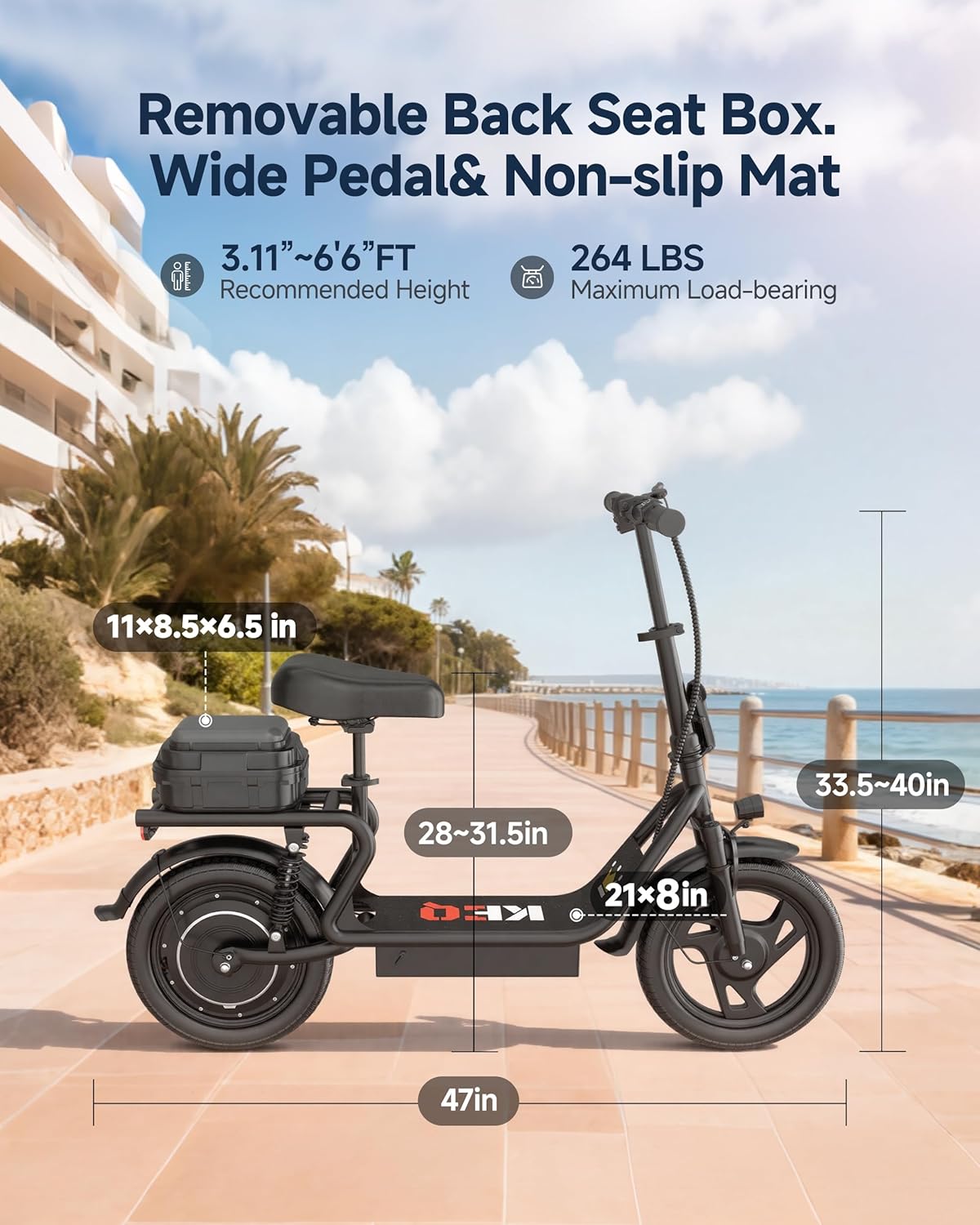 KEQ Electric Scooter Adults with Seat, 48V 22.5AH Foldable Escooter 14