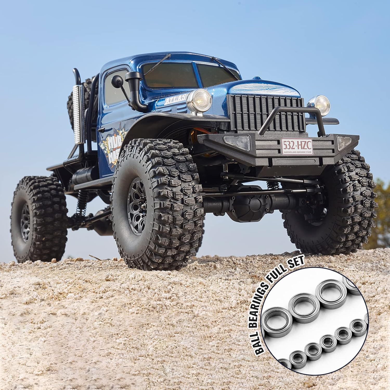 BEEZRC RocHobby 1/10 Scale Atlas RC Truck 4WD 2.4GHz RC Crawler RS RC Offroad Car Hobby Grade RC Remote Control car with Vehicle Transmitter for Adults(Blue)
