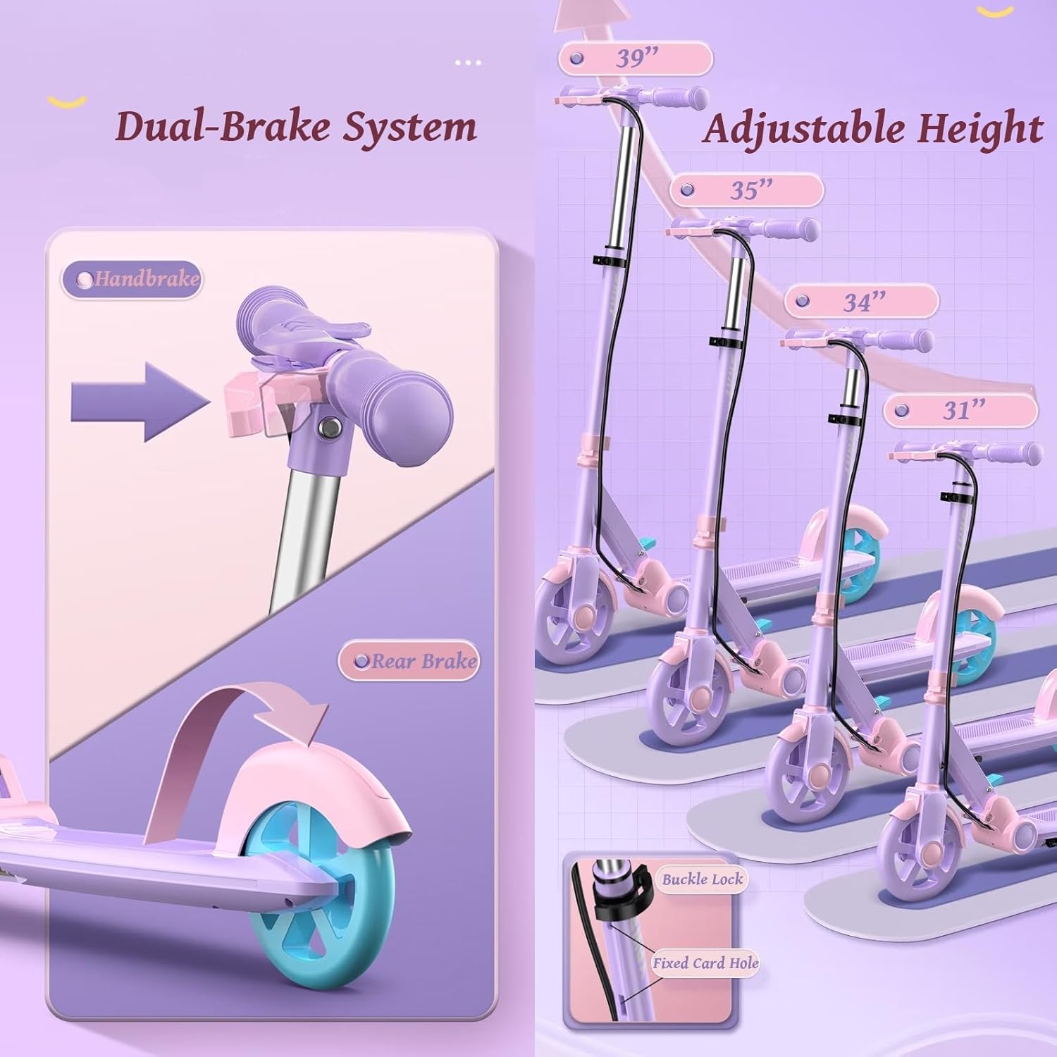 Scooters for Kids 6 Years and up, Folding Kick Scooter 2 Wheel for Teens,Adults, 4 Adjustable Handlebar, Big Wheels, Dual-Brake System,Lightweight Sports Commuter Scooter, Sturdy Frame, up to