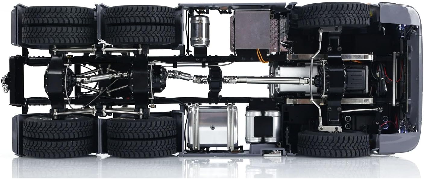 1/14 6X6 RC Tractor Truck Metal Chassis Differential Lock Axles Light Sound System Remote Control Car 2-Speed Transmission Hobby Grade Model(Grey)