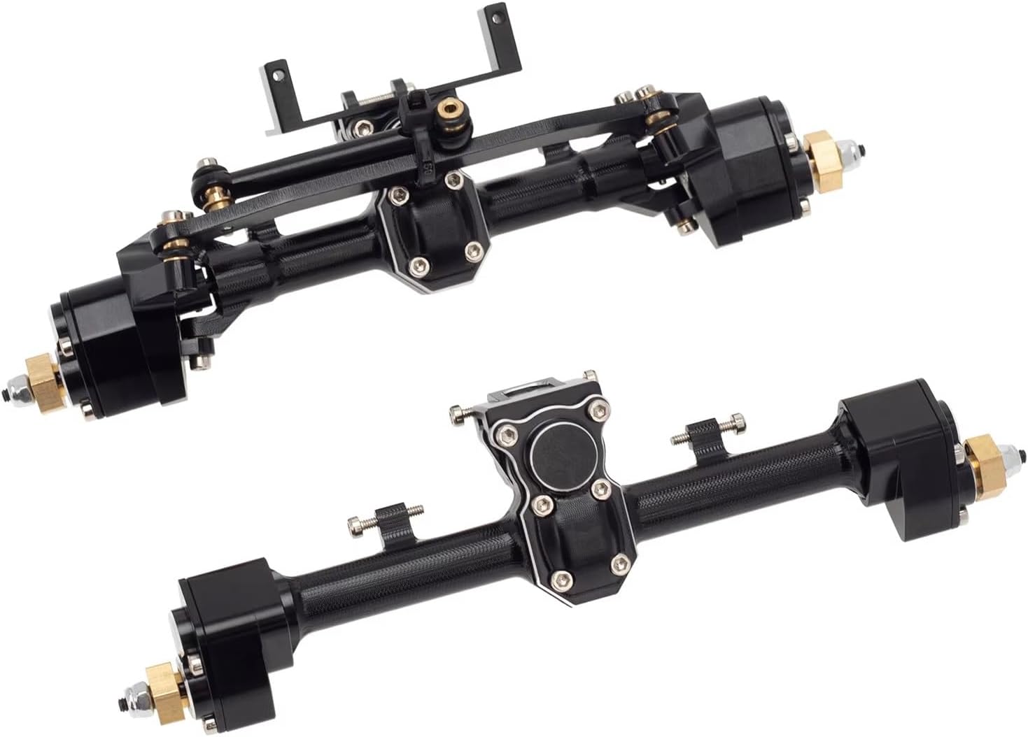 RC Axle Models For Axial For SCX24 C10 90081 AXI00002 AXI0005 1:24 Aluminum Alloy Portal Front Rear Axle RC Crawler Car Upgrade Parts Heavy Duty(Black,1set)