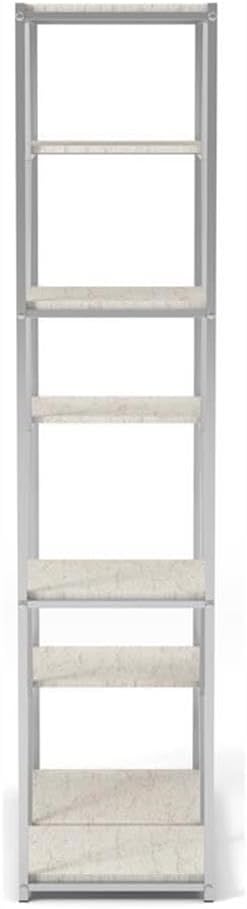 BOWERY HILL Modern Metal 7-Shelf Bookcase in Chrome and White