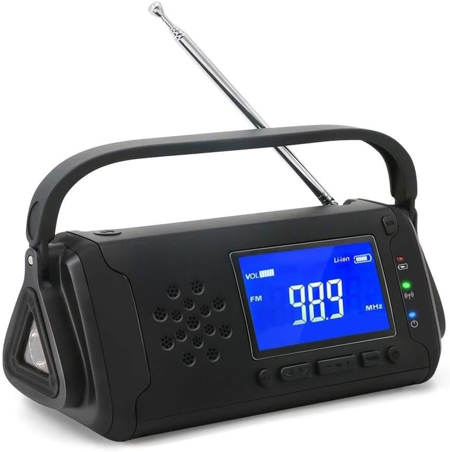 Solar Charging Emergency Weather Radio Portable Crank Bluetooth with 4000mAh Battery