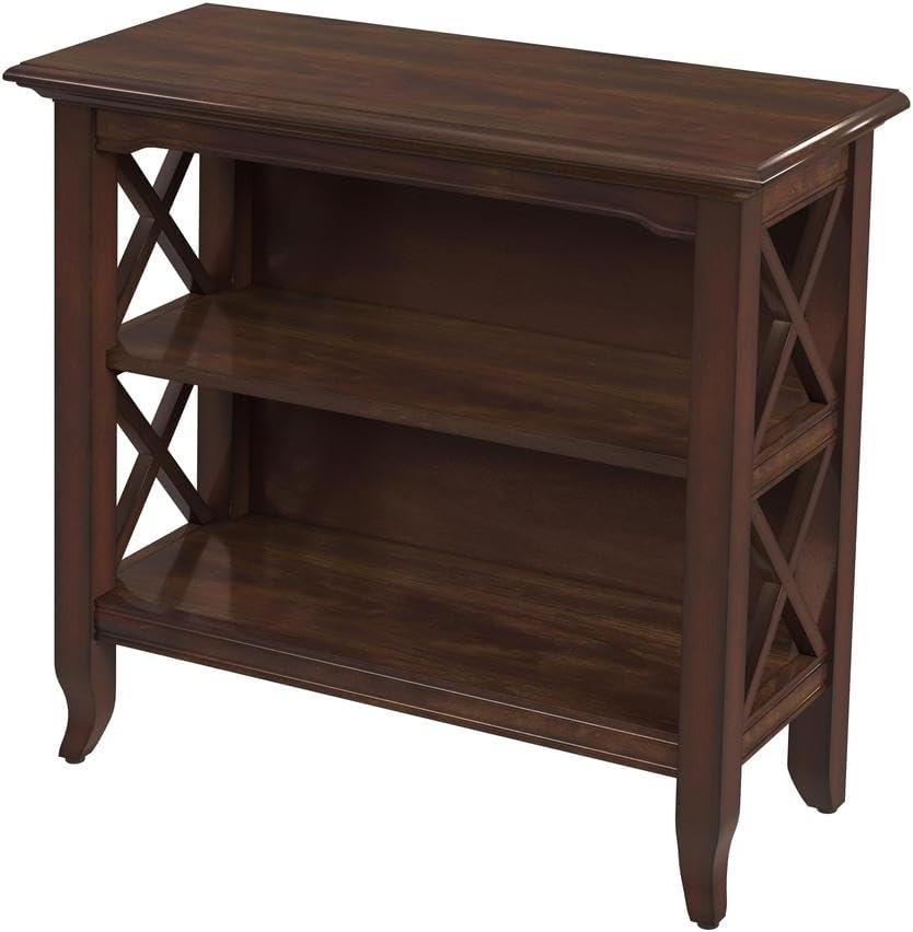Starlight Canyon Home Dark Brown 2 Shelf Bookcase - Short Bookshelf for Farmhouse Décor and Small Spaces, Durable Rubberwood with Cherry Veneer