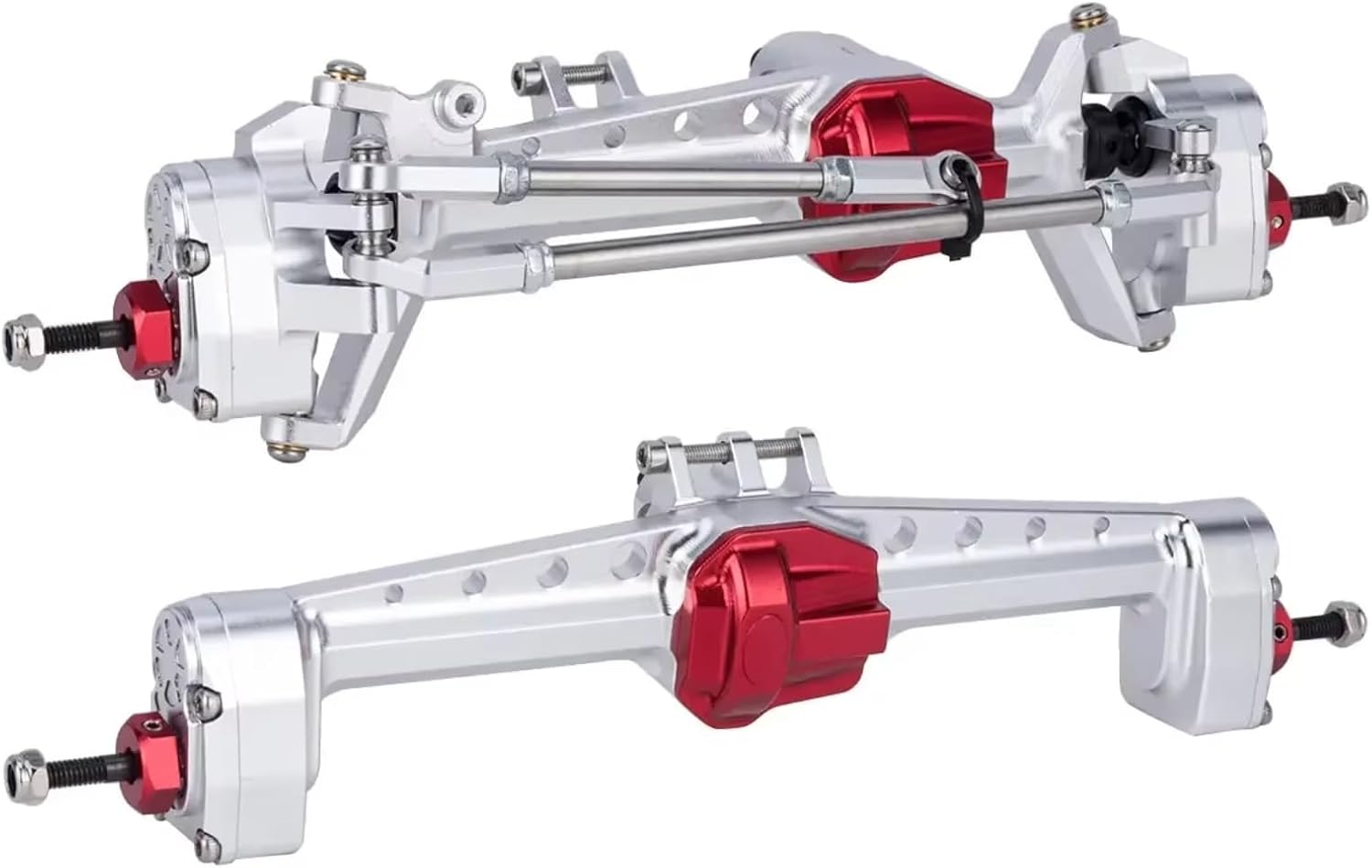 RC Axle For SCX10 III 1/10 AR45P Offset Portal Axle With Constant Velocity Driveshaft Two Servo Mount And Steering Rod For RC Crawler Car(Silver,Set)