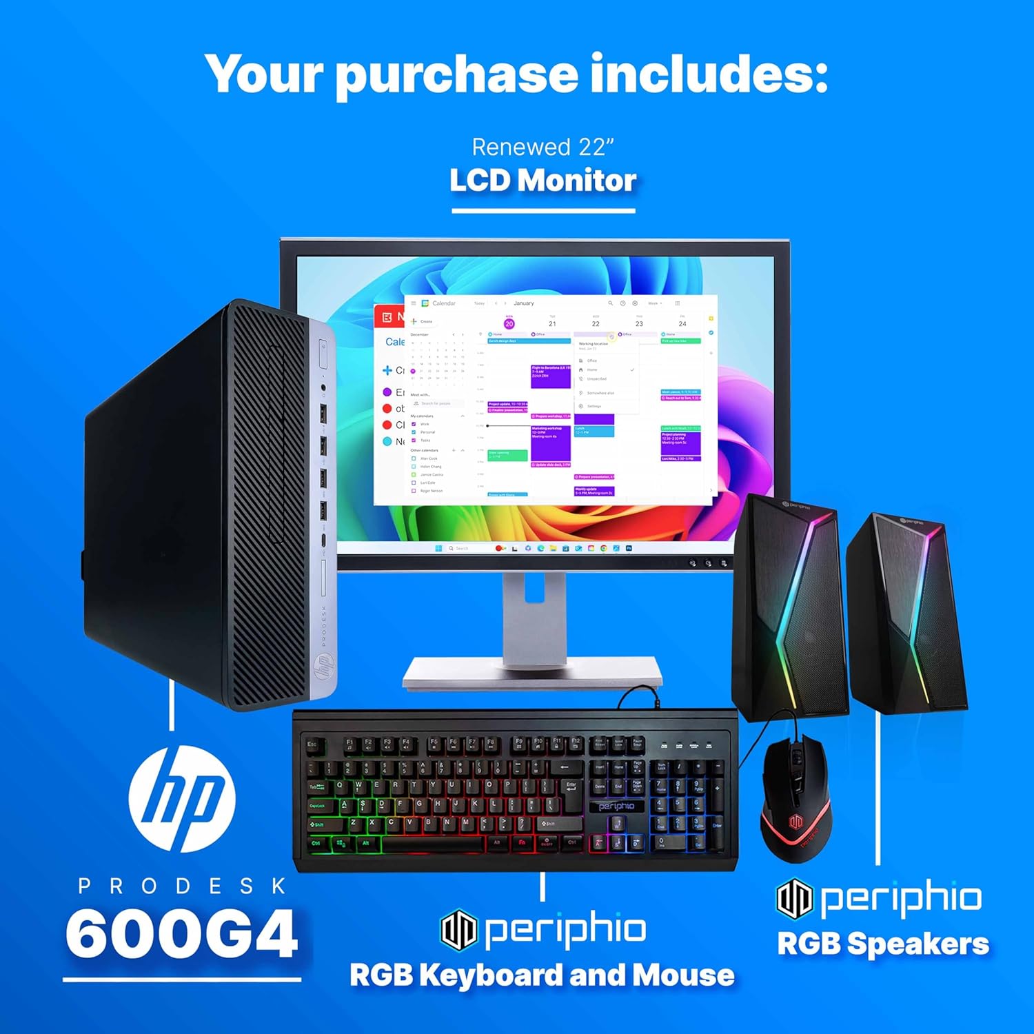 HP 600G4 Desktop PC | Intel Core i5-8500 | 16GB RAM | 500 GB SSD | Windows 11 Pro | WiFi | BT | Periphio Keyboard & Mouse |Speakers (Bundle) (Renewed) (Bundle + 24