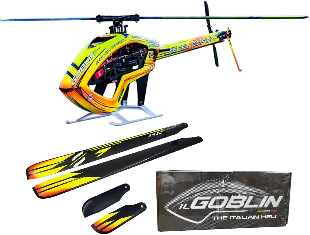 Helidirect SAB ILGoblin PRO 420 Class RC Electric Helicopter Unassembled Kit Direct Drive Motor Includes Carbon Fiber Canopy, Tail Boom & Main/Tail Blades for Adult (Yellow (W/o Electronics) - SG427)