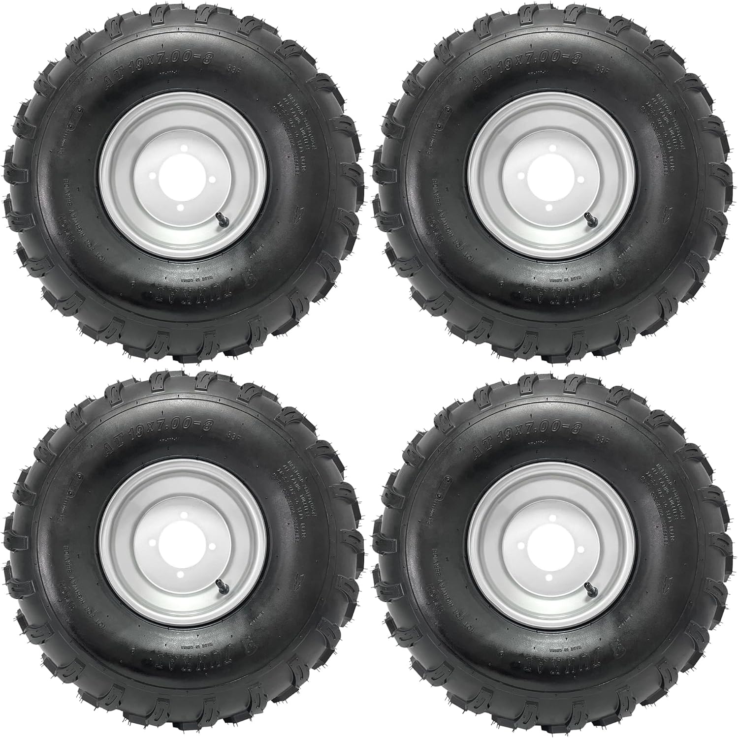 19x7-8 ATV Go Kart Tire & Rim Assembly, 4-Stud 88mm Bolt Pattern, Tubeless 8-Inch Wheel for Quad, UTV, Golf Cart, Buggy, Drift Trike, Mini Bike, Lawn Mower (4PCS)