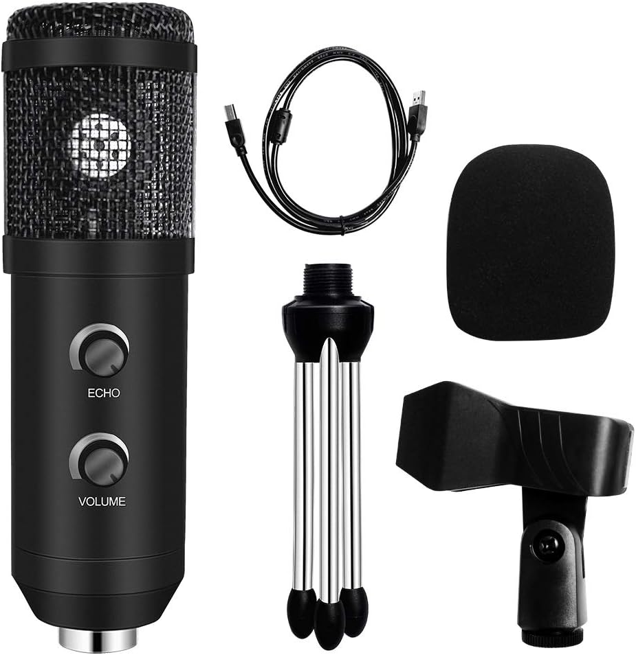USB E20 Condenser Computer Microphone with Light Studio Kit with Arm Stand for Gaming Video Record
