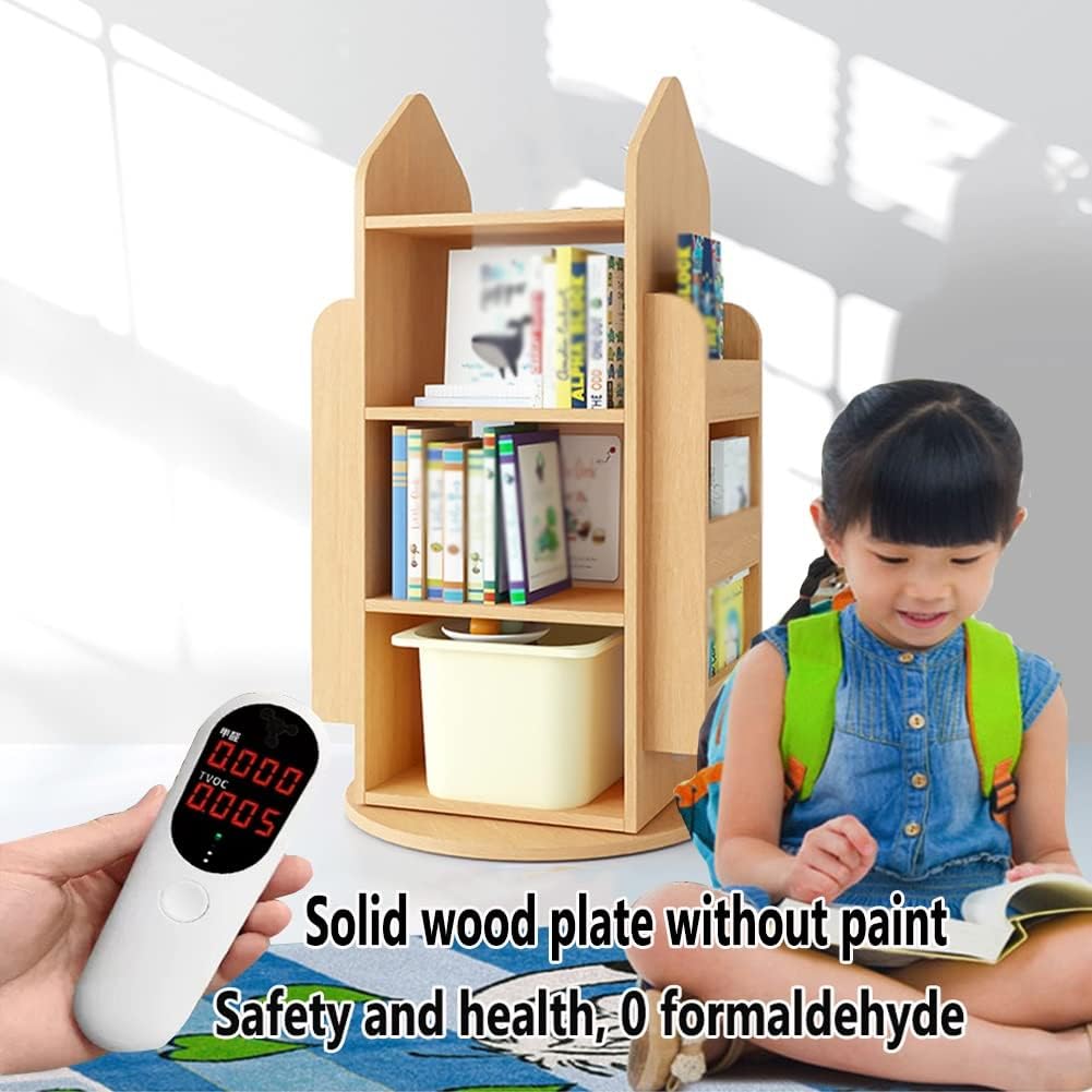 360 Degree Rotation Kids House Bookshelf, Space Saving Solid Wood Bookcase, Picture Book Display Shelf, Easy to Assemble