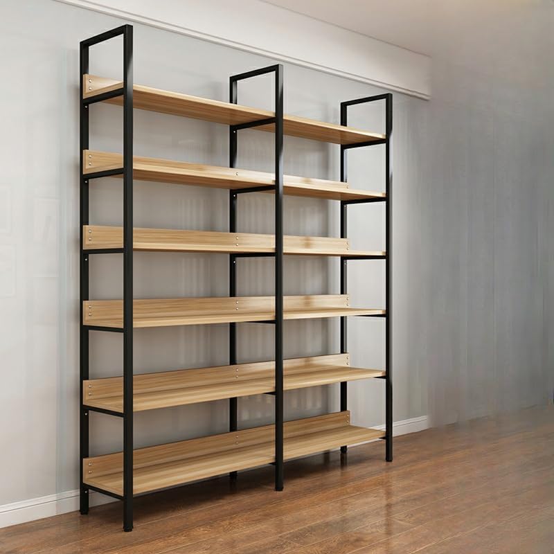 LITFAD Bookshelf Wood Storage Rack with Steel Frame Standard Bookcase for Office Living Room Study Room Bedroom - 70.9