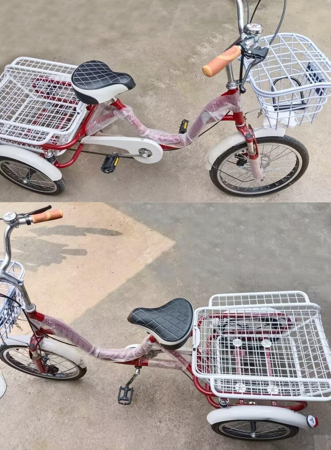 Elderly Tricycle Pedal Scooter with Vegetable Basket,6-speeds Rickshaw Tricycle,Shock Absorb Front Fork,Cargo Trike for Hanging Out and Traveling,3 Wheels Bicycle (red)