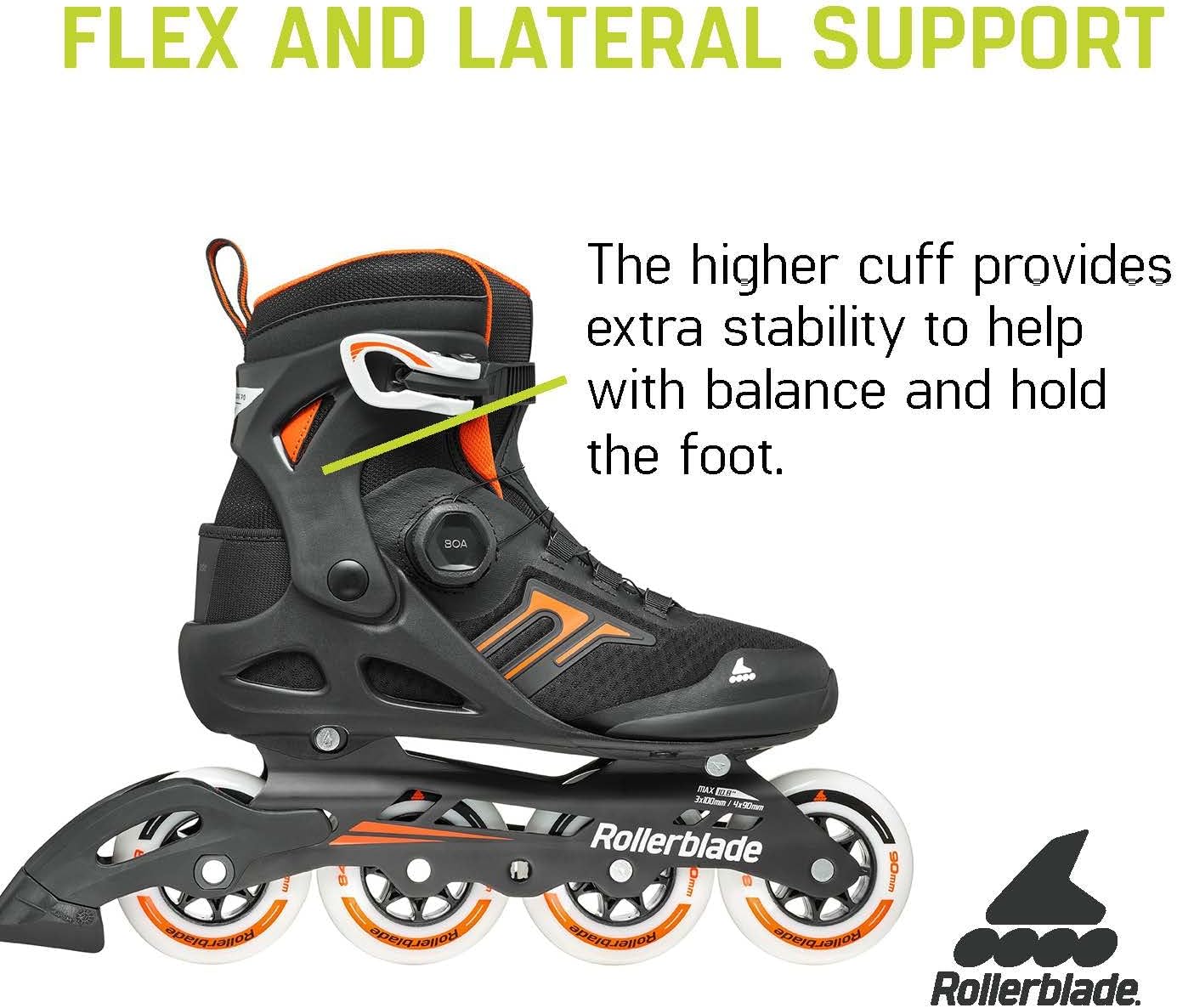 Rollerblade Macroblade 90 BOA Men's Adult Fitness Inline Skate, Black and Orange