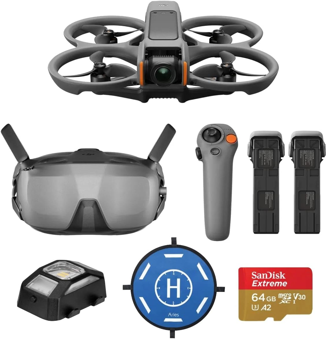 DJI Avata 2 Fly More Combo (3 Batteries) FPV Drone with Camera 4K, One-Push Acrobatics, Propeller Guard, 155 FOV, Camera Drone, Goggles 3 & RC Motion 3 + SD Card & Landing pad (Fly Smart, 3 Batteries)