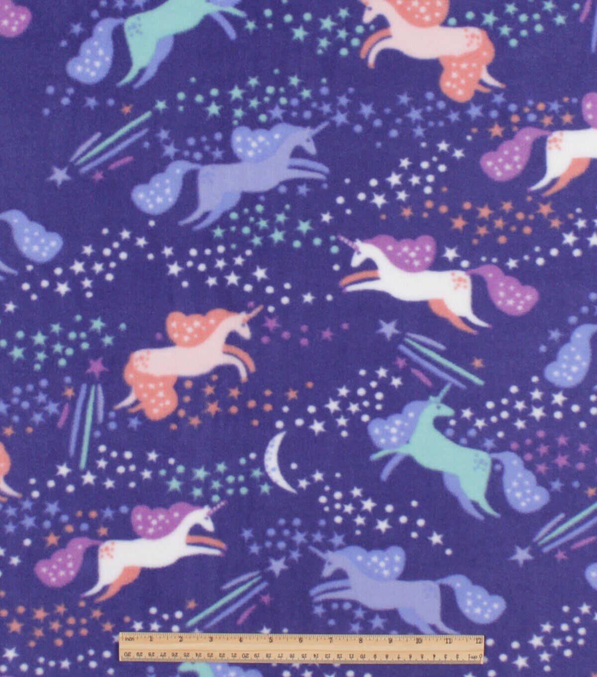 Unicorns in Sky on Purple Anti Pill Fleece Fabric