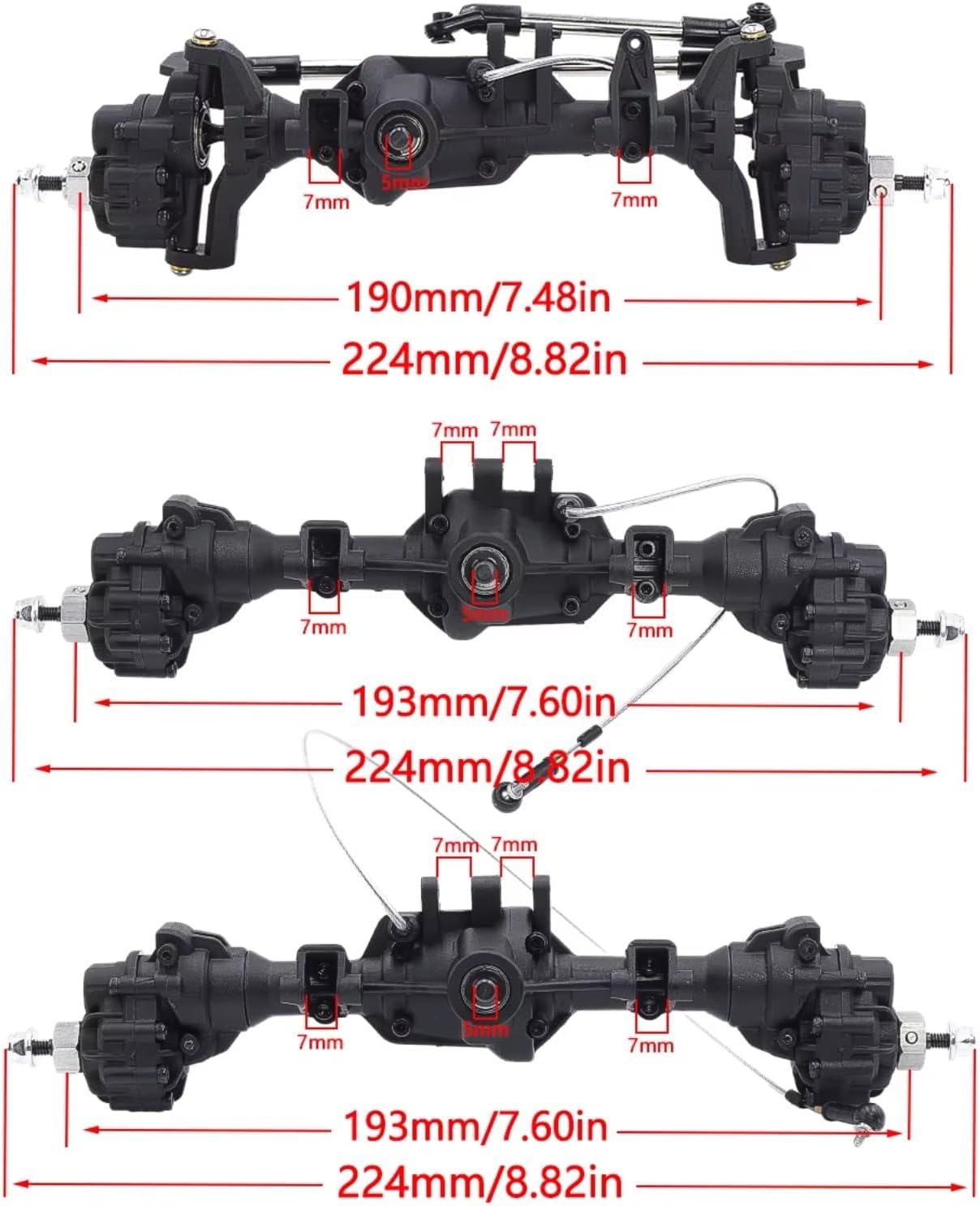 Compatible with TRX4 6WD 1/10 RC Crawler Upgrades Parts Replacement Accessories Front Middle Rear Complete Portal Axles RC Front and Rear Axle(1Set)