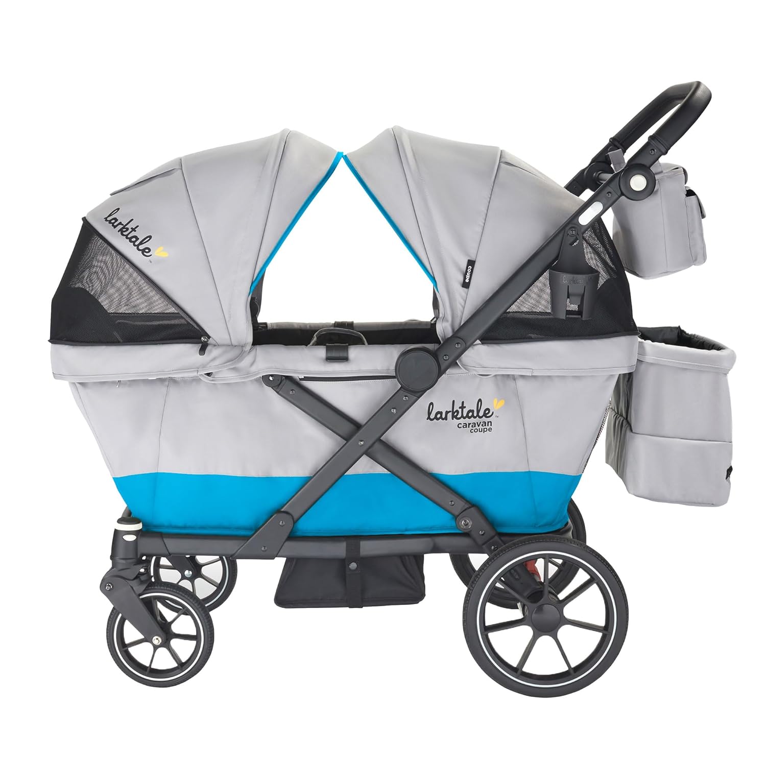 Larktale Compact Stroller Wagon with Reclining Seats for 2 Kids, Caravan Coupe V2, Gray/Blue