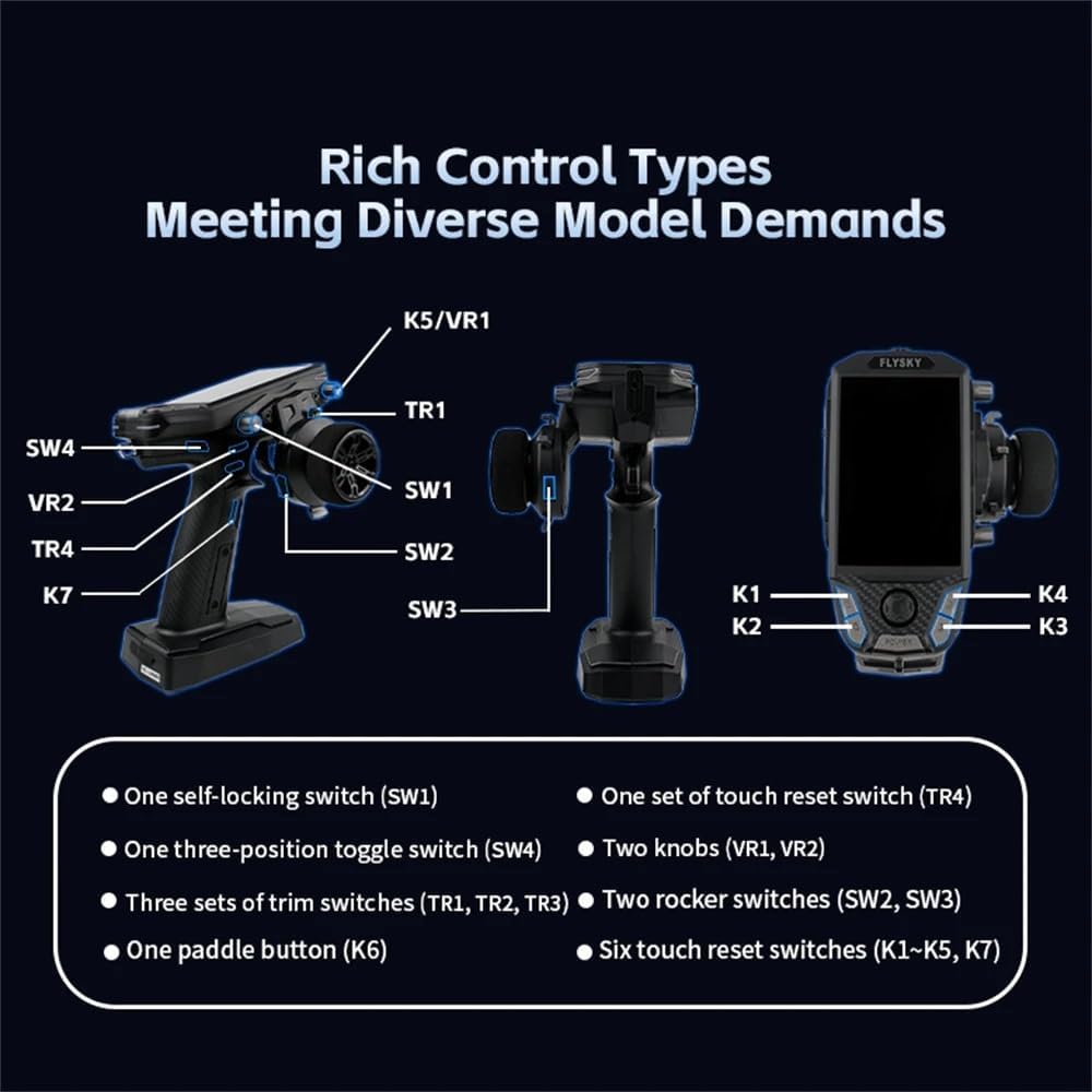 Flysky FS-G11P 2.4GHz 11CH RC Transmitter with Receiver FS-R11P, ANT Protocol 3.5 inch IPS High-Brightness Display Radio Transmitter Built-in Omni-Directional Dual