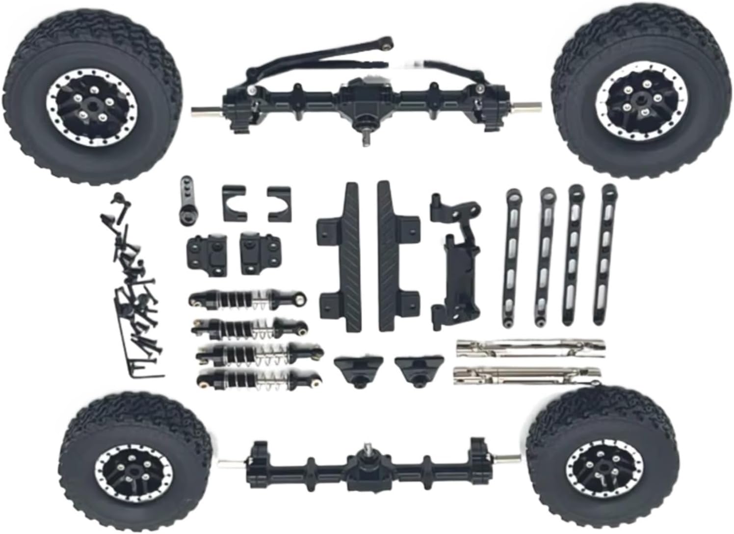 RC Car Accessories for MN82 1/12 Metal Front and Rear Portal Axle for Chassis Link Rod Pull Rod Mount Shock Absorber Tire Side Pedal RC Car Upgrade Parts(Black)