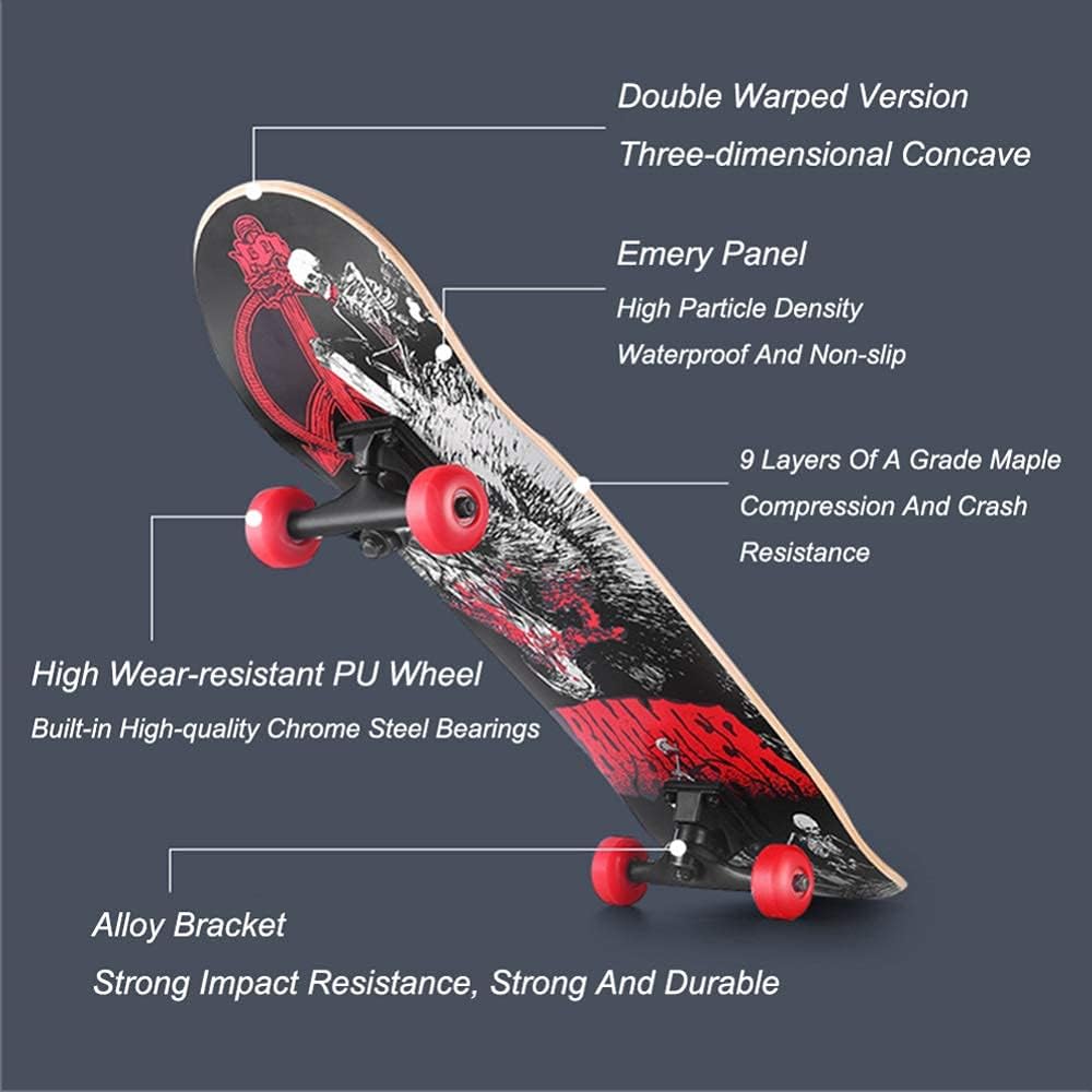 Complete Skateboard 9-Layer Maple Wood Deck Double Kick Standard Skateboards with All-in-One Skate Tool for Kids Teens Adult Beginner (31 x 8 Inch)