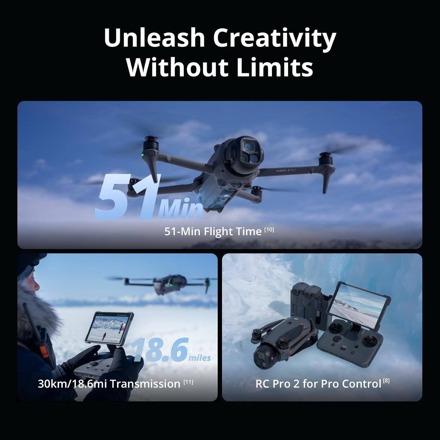 DJI Mavic 4 Pro Fly More Combo with DJI RC 2, Flagship Tri-Camera Drone with 100MP 4/3 CMOS Hasselblad Camera, 30km/18.6mi Video Transmission, 51-Min Max Flight Time, Charging Hub, and More