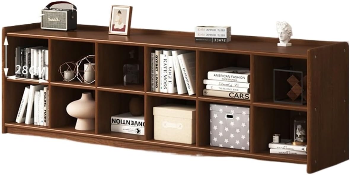 KIRANDY Solid Wood Bookshelf, Floor-to-Ceiling Bookcase Shelf, Grid Cabinet Storage Low Cabinet for Bedroom and Living Room (Color : 12 Grid 180x30x55cm)