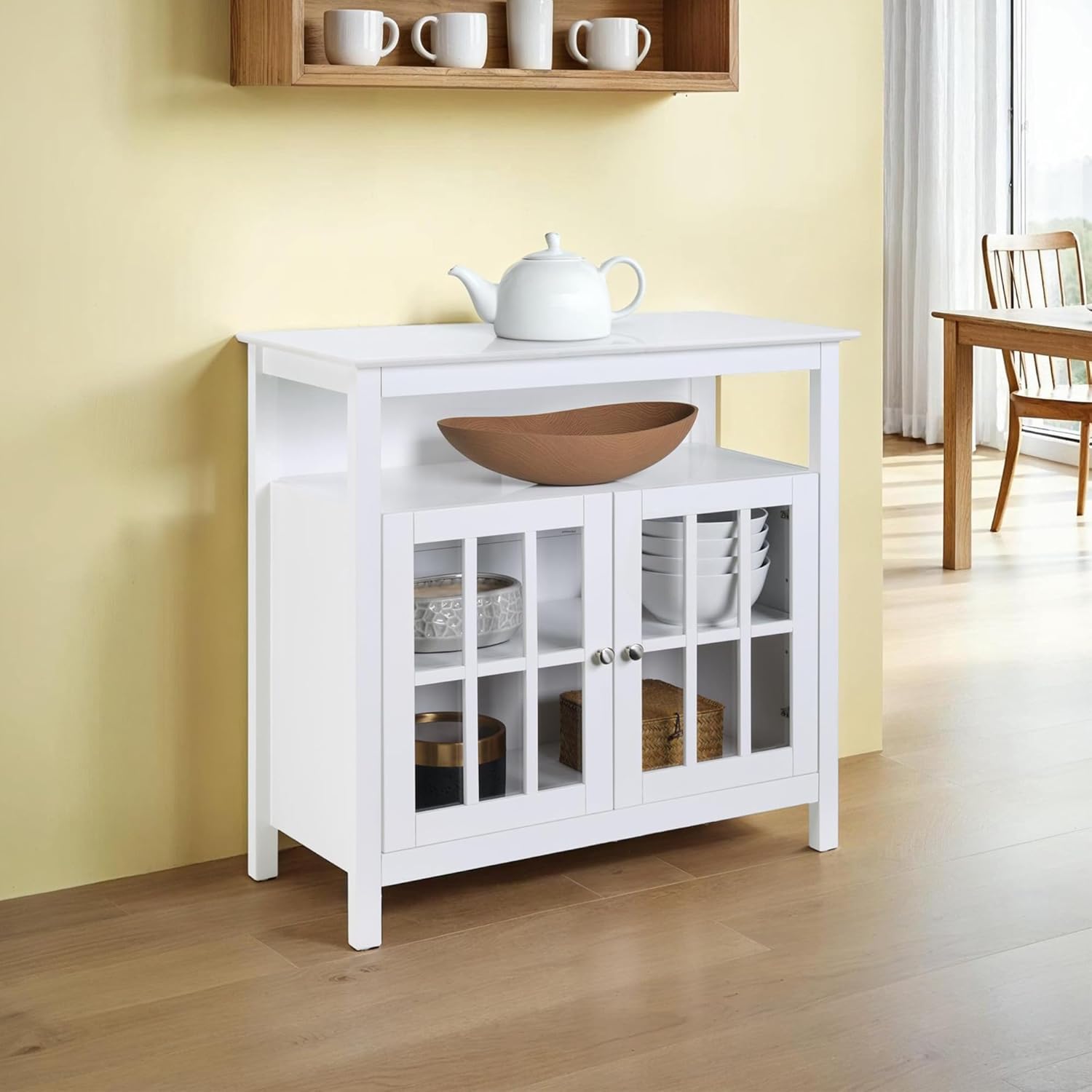 Convenience Concepts Big Sur Highboy TV Stand with Storage Cabinets and Shelves in White Finish