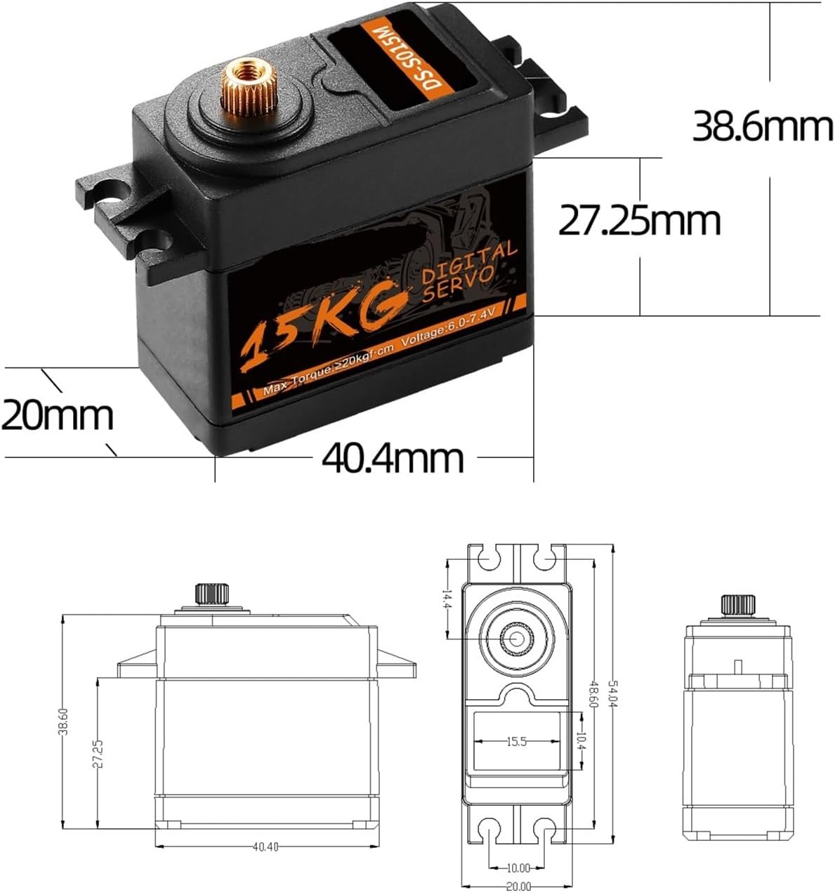 1/5/10/20PCS 15KG Digital Metal Gear Waterproof Servo Suitable for TRX4 Scx10 Yk4102 104001 Yk4082 1/8 1/10(20PCS 15KG)