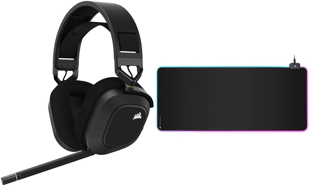 Corsair HS80 RGB Wireless Premium Gaming Headset with Spatial Audio - Works with Mac, PC, PS5, PS4 - Carbon & MM700 RGB Extended Cloth Gaming Mouse Pad