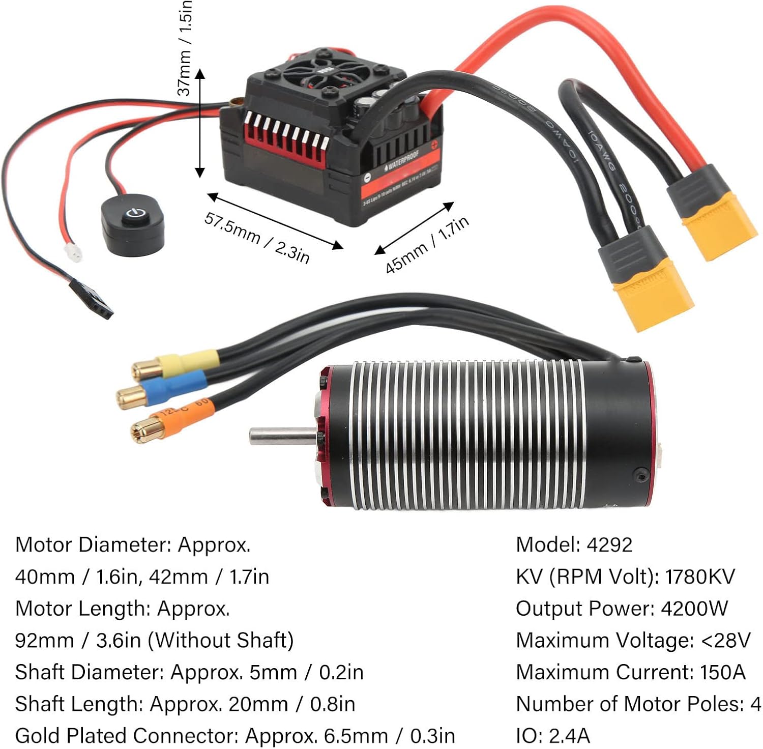 150A Waterproof ESC High RC Brushless Motor ESC Set for 1/8 Scale RC Car