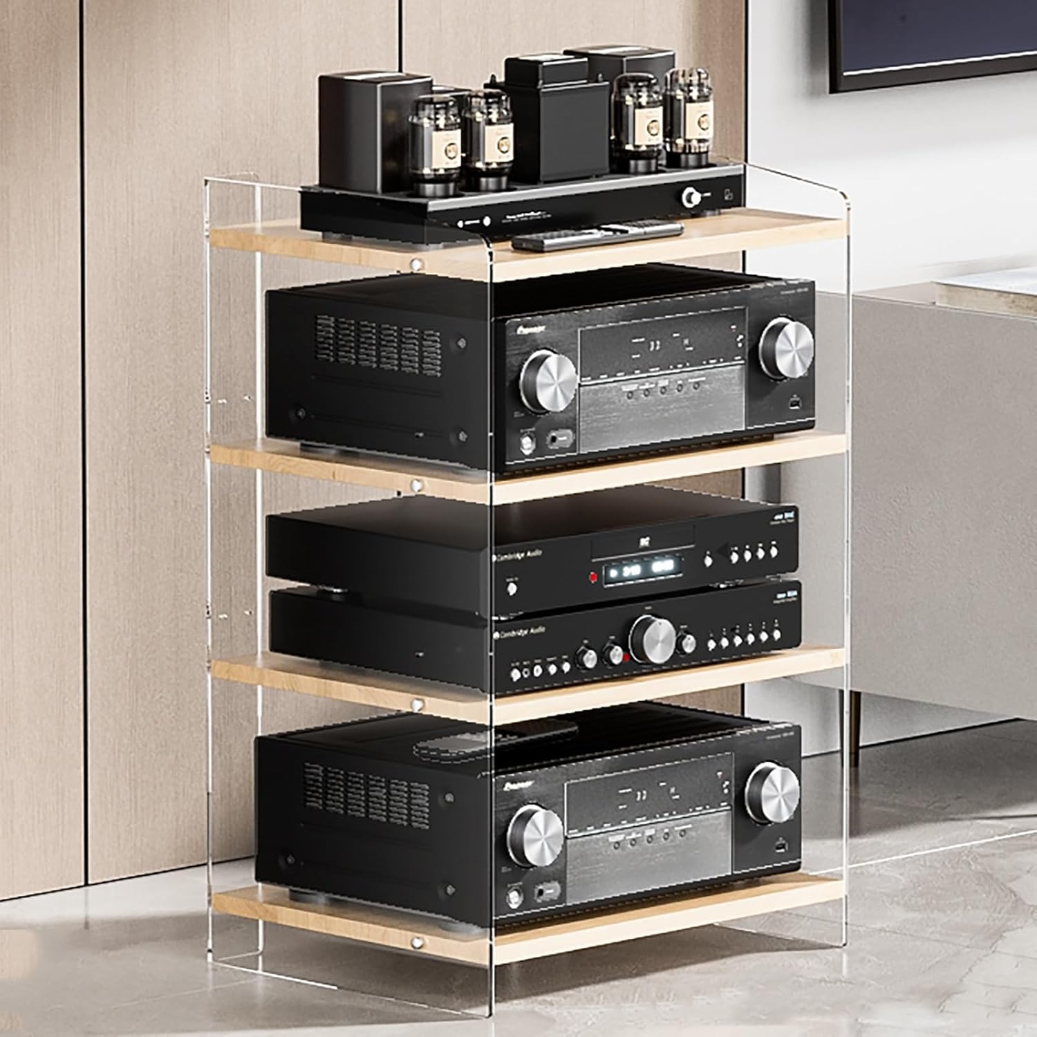 Audio Rack AV Stand - Modern Media Tower with Adjustable Shelves