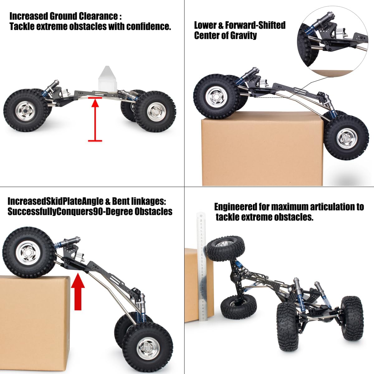 High Clearance Carbon Fiber LCG Chassis Kit with Transmission Shocks Absorbers for 1/10 RC Crawler Cheater Rigs SCX10 II (Full Chassis Kit)