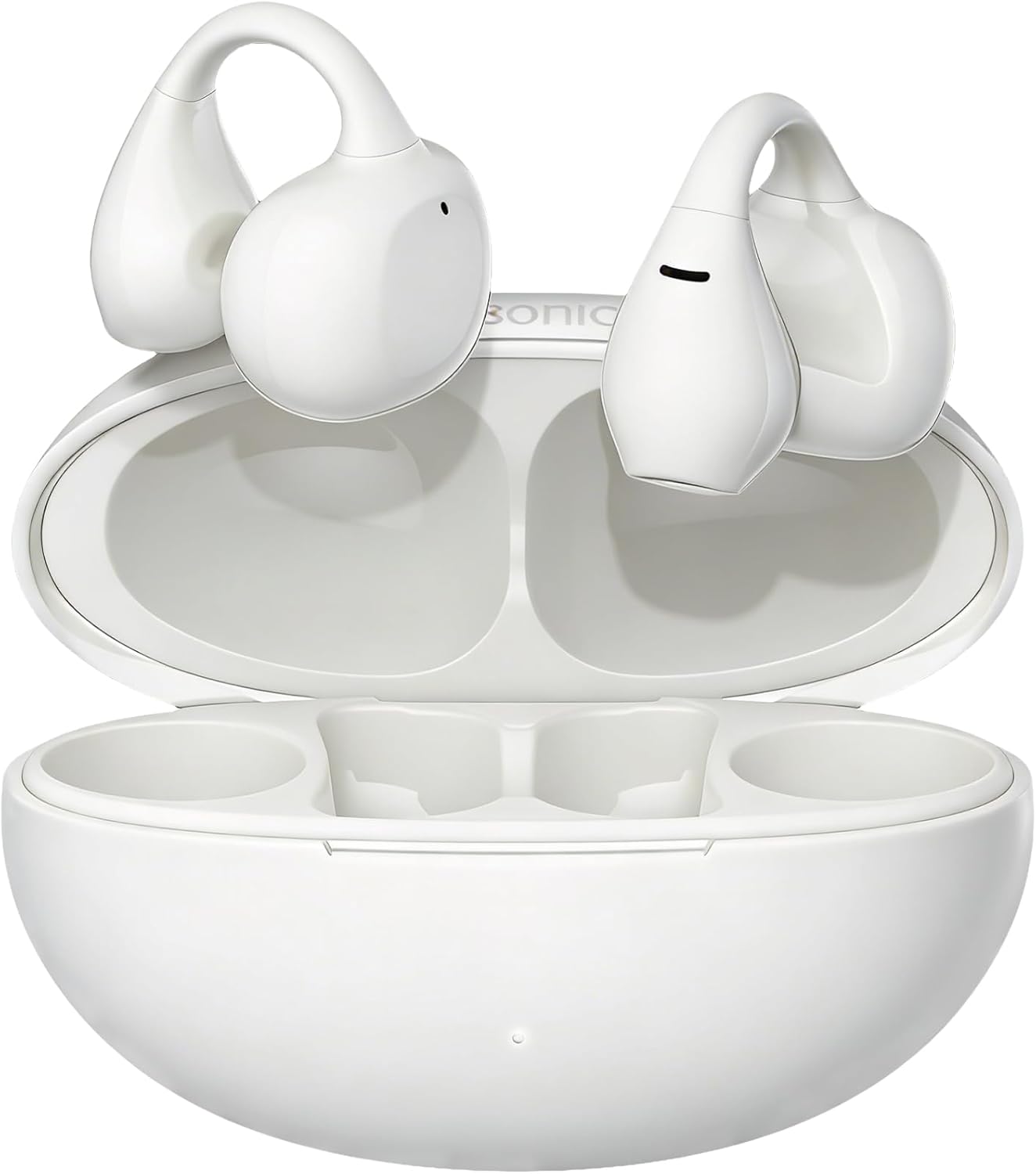 Open Ear Earbuds ENC AI Air Conduction Headphones 68H Playtime, Stereo Sound, Touch Control, Premium Clip-On Open-Ear Earphones for Office & Daily Use, White