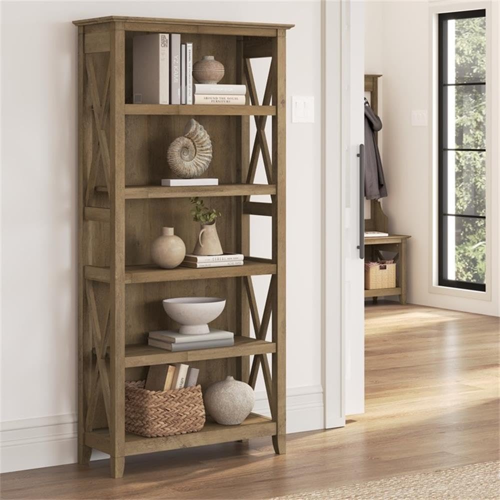 Pemberly Row Tall 5 Shelf Bookcase in Reclaimed Pine - Engineered Wood