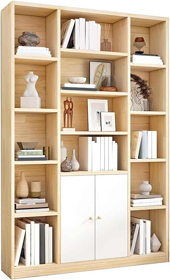 LITFAD Modern Bookcase with Shelves 78 inches Tall Freestanding Bookshelf with Storage Cabinet, Closed Back Bookshelves for Living Room,Bedroom,Office,Kitchen-47 L x 12