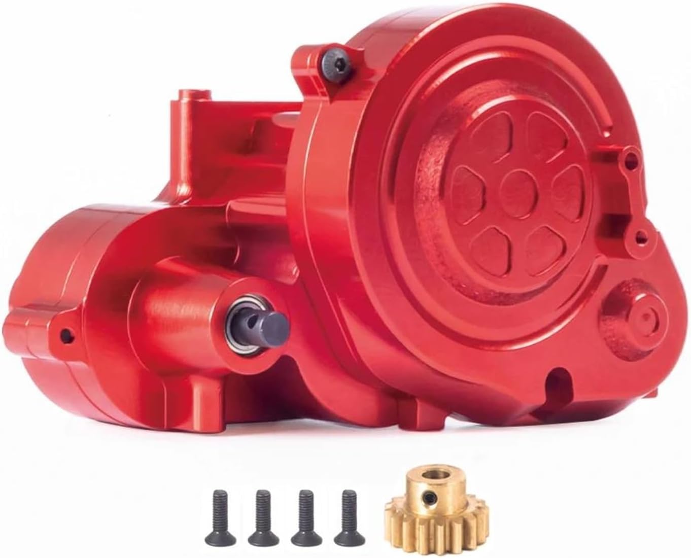 RC Car Upgrade Parts for Axial for RBX10 for Ryft 1/10 Complete Metal Gearbox Transmission Box with Gear RC Crawler Car Upgrade Parts with 17T Pinion Brass(Red)