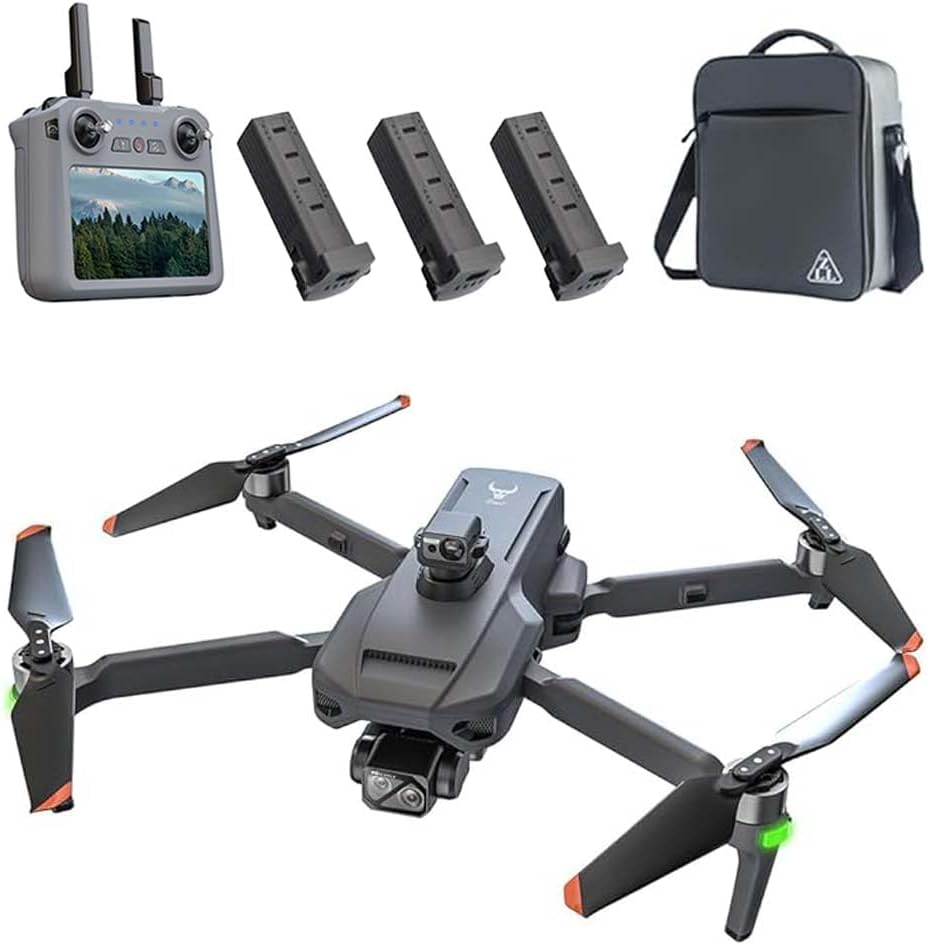 SG909 Drones with 4K Camera for Adults, 3-axis Gimbal Stabilization, 6 km video transmission, RC Remote Control Screen, 360° Obstacle Avoidance, Foldable Quadcopter, 3 Batteries