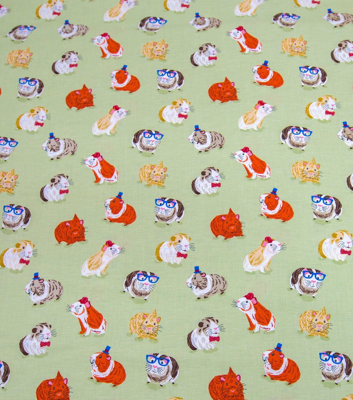 Cool Guinea Pigs Green Novelty Cotton Fabric