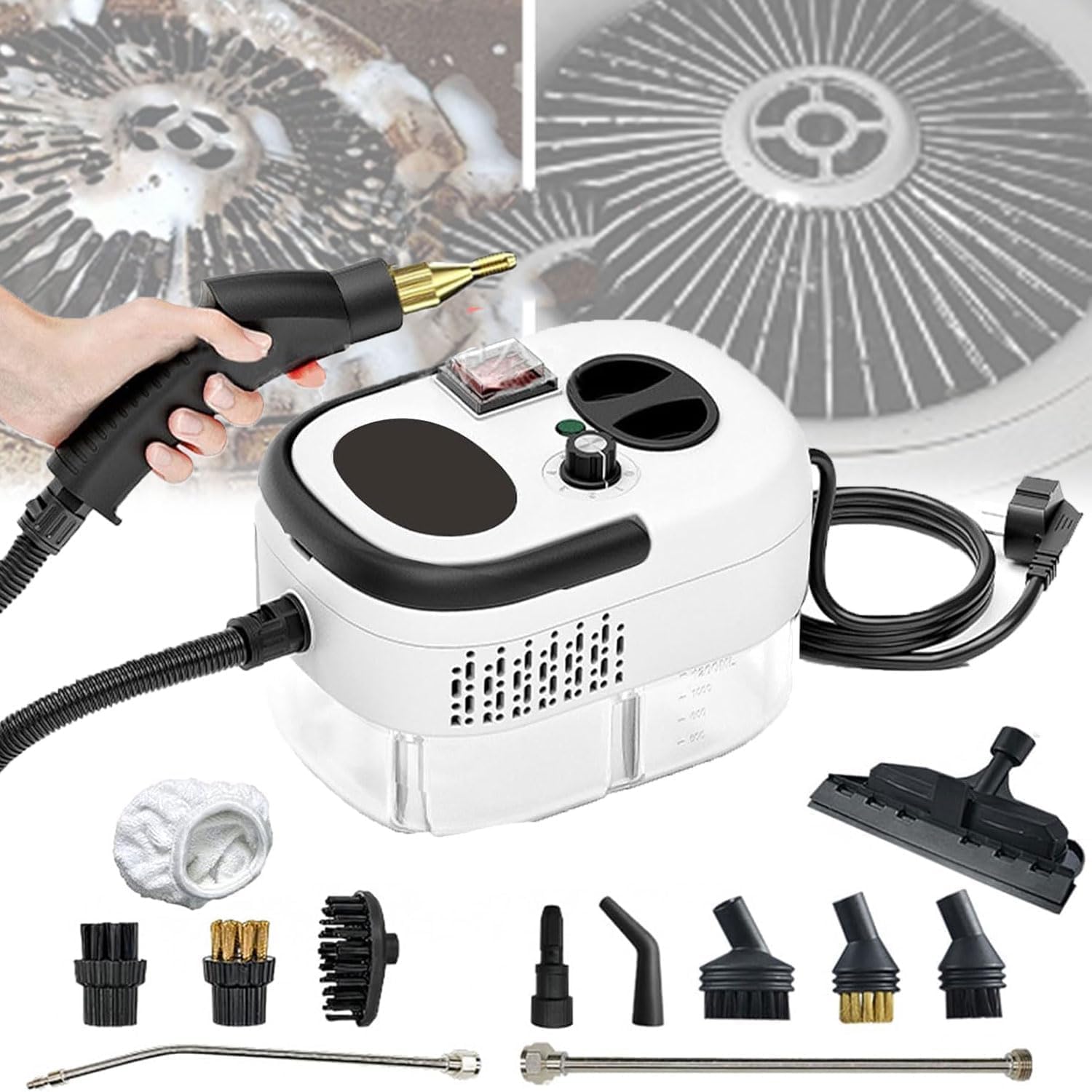 Portable Steam Cleaner, Handheld 2500W Air Conditioning Range Hood Cleaning Machine, with 1200ML Water Tank&6 Gears Adjustment, for Home Grout Tile Car Detailing Kitchen Bathroom Cleaning