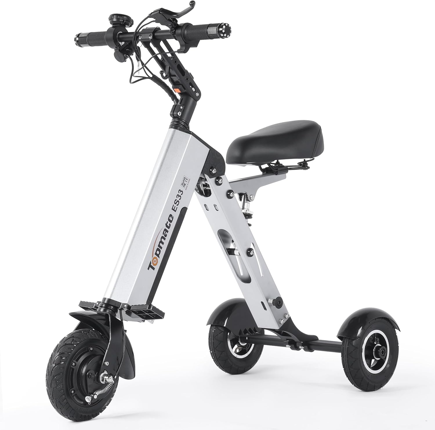 TopMate ES33 Powered Scooter 3 Wheels Foldable Tricycle with Seat for Adults, Lightweight Electric Scooter with Removable 36V 7.8AH Battery, Reverse Function & Key Switch for Commute and Travel