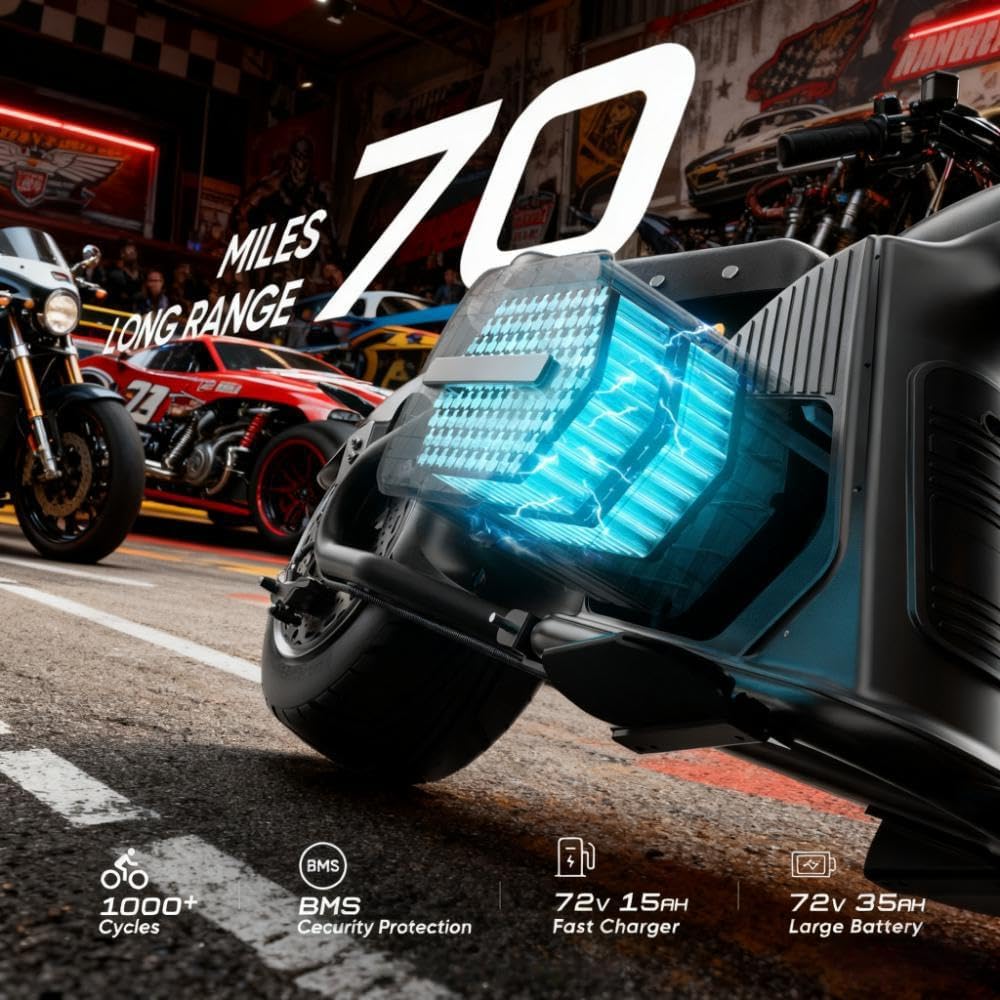 eAhora M8S (2026 Update) 4000W Electric Motorcycle for Adults,50MPH 72V 35Ah Battery 90 Miles Long Range,Full Suspension Dual Hydraulic Brakes,Street Legal Scooter