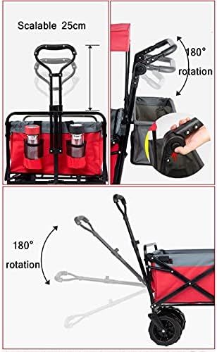 Collapsible Wagon Cart with Wheels Foldable Folding Wagons Carts Silent Universal Wheels,Folding Wagon Outdoor Folding Utility Wagon Outdoor Utility Wagon Beach Cart with Push Handle Heavy D
