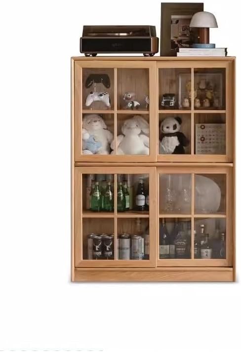 SONGCHAO Book Shelf Solid Wood Bookcase, Floor-to-Ceiling Bookshelf, Sliding Door Display Cabinet, Wall-Mounted Sliding Door Bookcase Cube Storage Organizer