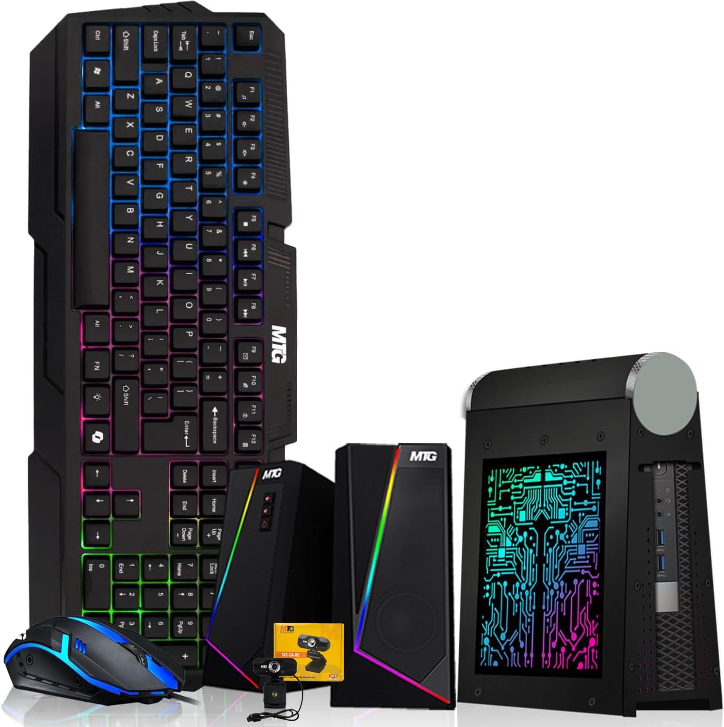 CyberCube Mini PC Bundle, Intel Core i5, 32GB RAM, 512GB SSD, RGB Kit, Webcam, Windows 11 (Renewed)